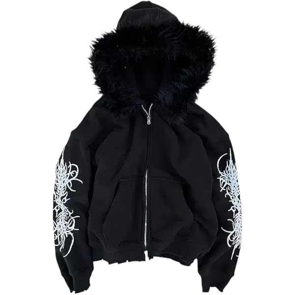 トップス 00s COMME CA WALK Real Fur Zip-up Hoodie Amazon.com: Hesaco Y2k Zip Up Hoodie Fur Hooded Jacket Graphic